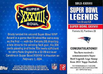 2011 Topps - Super Bowl Legends Logo Stamps #SBLS-XXXVIII Tom Brady Back