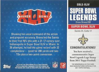 2011 Topps - Super Bowl Legends Logo Stamps #SBLS-XLIV Drew Brees Back