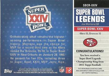 2011 Topps - Super Bowl Legends Ring Relic #SBCR-XXIV Joe Montana Back