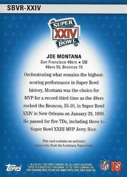 2011 Topps - Super Bowl Legends Venue Relics #SBVR-XXIV Joe Montana Back