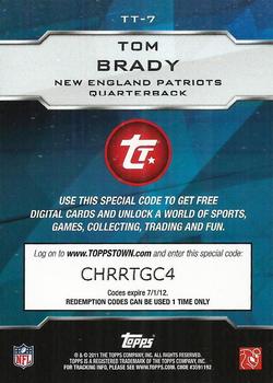 2011 Topps - ToppsTown #TT-7 Tom Brady Back