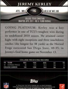 2011 Topps Platinum #16 Jeremy Kerley Back