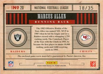 2011 Panini Timeless Treasures - Changing Stripes Prime #20 Marcus Allen Back