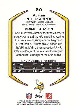 2011 Topps Prime #20 Adrian Peterson Back