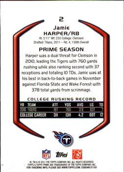 2011 Topps Prime #2 Jamie Harper Back