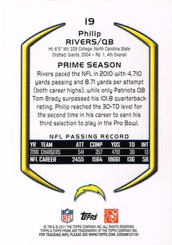 2011 Topps Prime #19 Philip Rivers Back