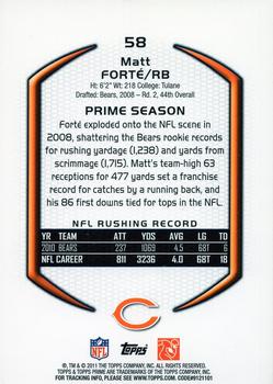 2011 Topps Prime #58 Matt Forte Back