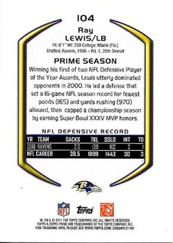 2011 Topps Prime #104 Ray Lewis Back