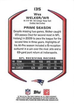 2011 Topps Prime #135 Wes Welker Back
