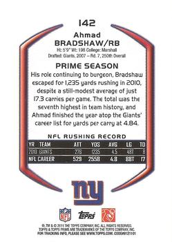 2011 Topps Prime #142 Ahmad Bradshaw Back
