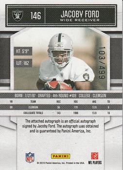 2010 Panini Classics - Significant Signatures Gold #146 Jacoby Ford Back