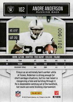2010 Panini Classics - Timeless Tributes Silver #102 Andre Anderson  Back