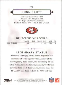 2011 Topps Gridiron Legends #72 Ronnie Lott Back