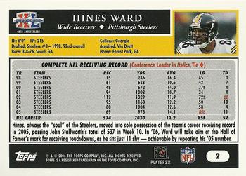 2006 Topps Pittsburgh Steelers Super Bowl XL Champions #2 Hines Ward Back