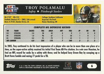 2006 Topps Pittsburgh Steelers Super Bowl XL Champions #6 Troy Polamalu Back