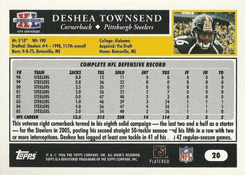 2006 Topps Pittsburgh Steelers Super Bowl XL Champions #20 DeShea Townsend Back