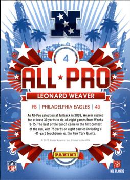2010 Score - All Pro #4 Leonard Weaver Back
