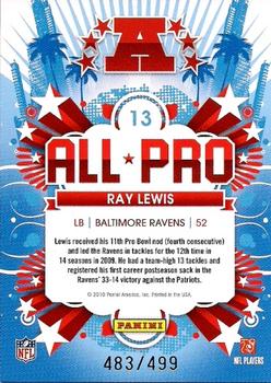 2010 Score - All Pro Scorecard #13 Ray Lewis  Back