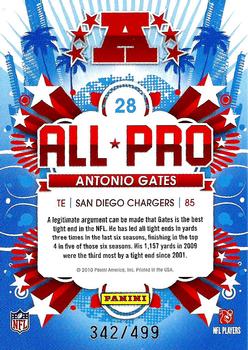 2010 Score - All Pro Scorecard #28 Antonio Gates  Back