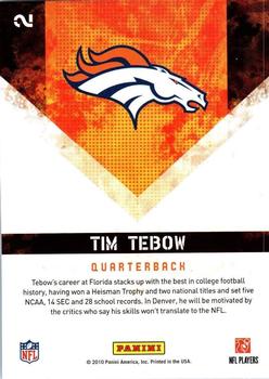 2010 Score - Hot Rookies #2 Tim Tebow Back