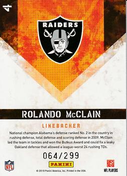 2010 Score - Hot Rookies Gold Zone #4 Rolando McClain  Back