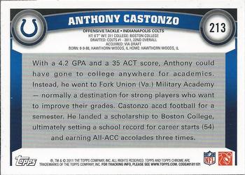 2011 Topps Chrome #213 Anthony Castonzo Back