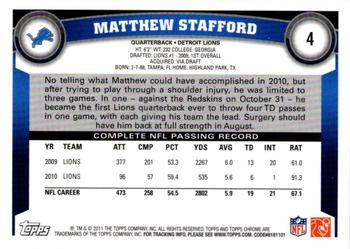 2011 Topps Chrome #4 Matthew Stafford Back