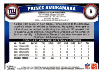2011 Topps Chrome #6 Prince Amukamara Back