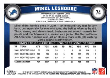 2011 Topps Chrome #74 Mikel Leshoure Back