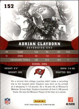2011 Panini Gridiron Gear #152 Adrian Clayborn Back