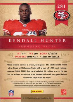 2011 Panini Gold Standard #281 Kendall Hunter Back
