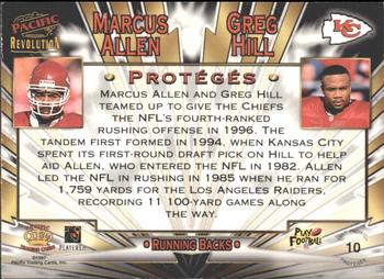 1997 Pacific Revolution - Proteges Silver #10 Marcus Allen / Greg Hill Back