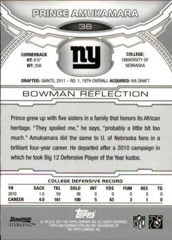 2011 Bowman Sterling #36 Prince Amukamara Back