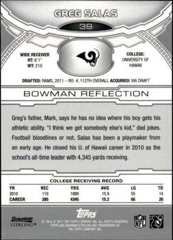 2011 Bowman Sterling #39 Greg Salas Back