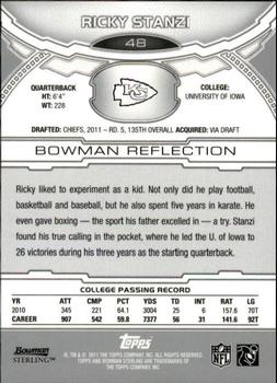 2011 Bowman Sterling #48 Ricky Stanzi Back