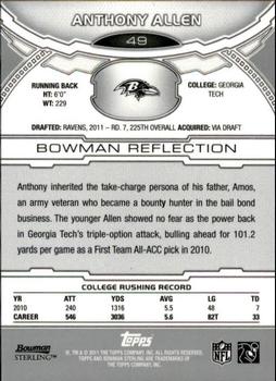 2011 Bowman Sterling #49 Anthony Allen Back
