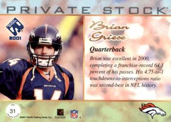 2001 Pacific Private Stock - Blue Framed #31 Brian Griese Back