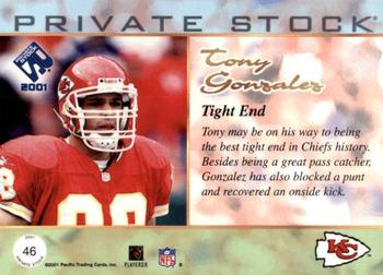 2001 Pacific Private Stock - Blue Framed #46 Tony Gonzalez Back