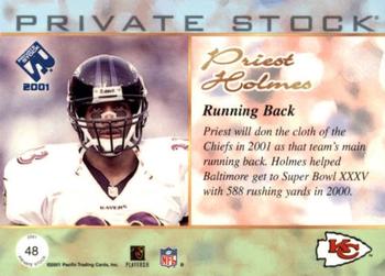 2001 Pacific Private Stock - Blue Framed #48 Priest Holmes Back