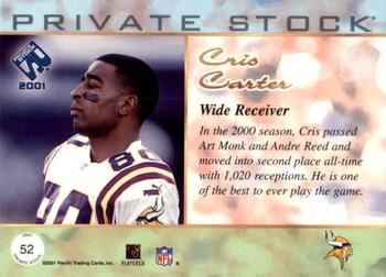 2001 Pacific Private Stock - Blue Framed #52 Cris Carter Back
