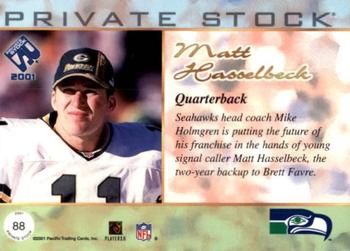 2001 Pacific Private Stock - Blue Framed #88 Matt Hasselbeck Back