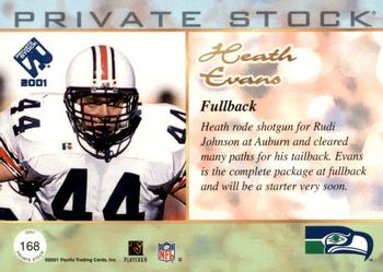 2001 Pacific Private Stock - Blue Framed #168 Heath Evans Back