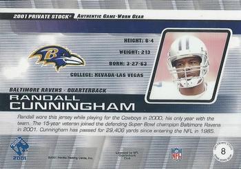 2001 Pacific Private Stock - Game Worn Gear #8 Randall Cunningham Back