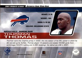 2001 Pacific Private Stock - Game Worn Gear #17 Thurman Thomas Back