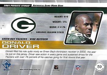 2001 Pacific Private Stock - Game Worn Gear #59 Donald Driver Back