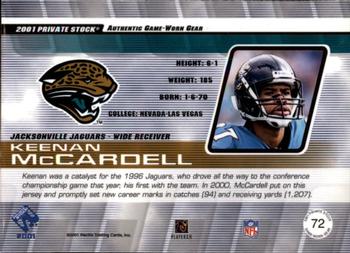 2001 Pacific Private Stock - Game Worn Gear #72 Keenan McCardell Back