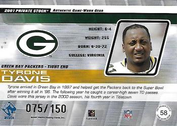 2001 Pacific Private Stock - Game Worn Gear Patch #58 Tyrone Davis Back