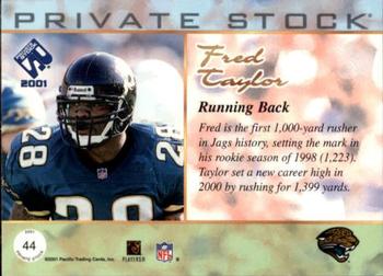2001 Pacific Private Stock - Gold Framed #44 Fred Taylor Back