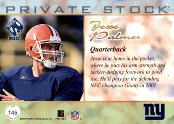 2001 Pacific Private Stock - Gold Framed #145 Jesse Palmer Back