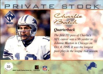 2001 Pacific Private Stock - Premiere Date #33 Charlie Batch Back